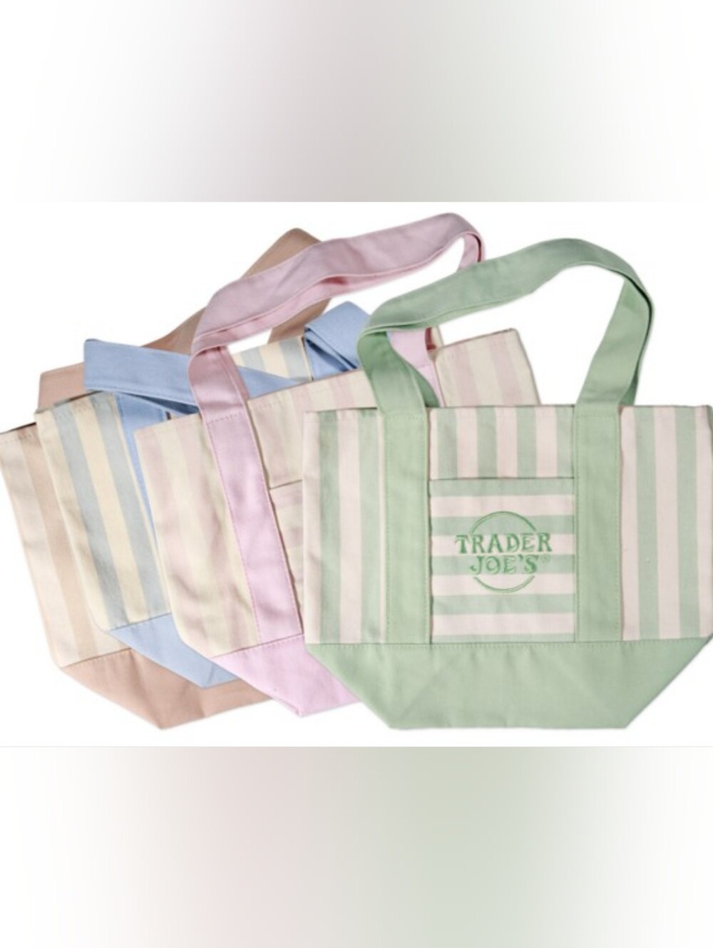 Trader Joe's Pastel Stripe Mini Tote Bag Green Pink Blue Powder Pink